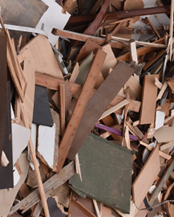 Timber and demolition waste from a construction site
