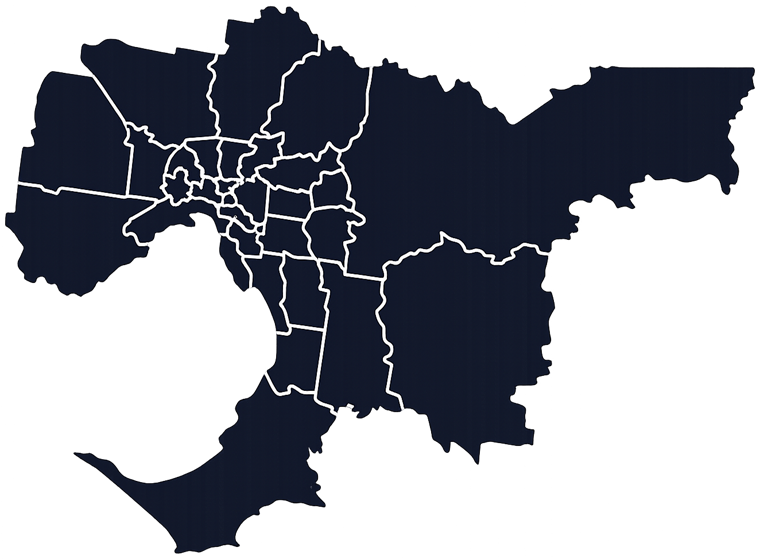 Map of Melbourne showing the metropolitan areas Universe Bins delivers skip bins to